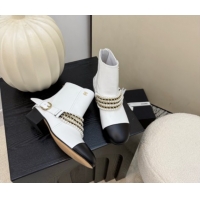 Best Product Chanel Calfskin Leather Ankle Boots with Pearls White 2025 CH110408 1104048