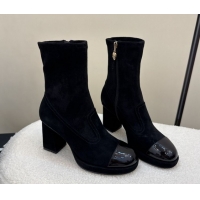 Pretty Style Chanel Suede and Patent Leather Platform Ankle Boots Black 2025 CH110409 1104049