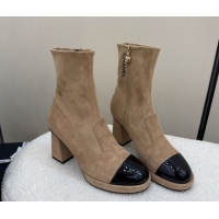 Top Grade Chanel Suede and Patent Leather Platform Ankle Boots Beige 2025 CH110409 1104050