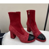 Luxurious Chanel Suede and Patent Leather Platform Ankle Boots Red 2025 CH110409 1104051