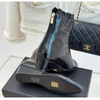 Pretty Style Chanel Shiny Calfskin Leather Wedge Ankle Boots Black 2025 CH110410 1104054