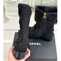 Durable Chanel Mesh & Rose Bloom Flat Ankle Boots Black 2025 CH110411 1104056