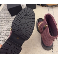 Popular Style Chanel Suede & Patent Leather Platform Ankle Boots with Chain and Buckle Burgundy CH110412 1104057