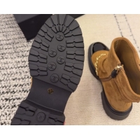 Good Quality Chanel Suede & Patent Leather Platform Ankle Boots with Chain and Buckle Brown 2025 CH110412 1104058