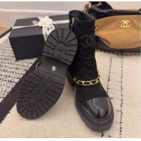Unique Style Chanel Suede & Patent Leather Platform Ankle Boots with Chain and Buckle Black 2025 CH110412 1104059