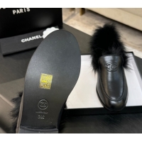 Top Design Chanel Shiny Crumpled Lambskin & Shearling Loafers All Black G46534 1104061