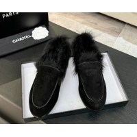 Grade Quality Chanel Suede & Shearling Loafers Black 2025 G46534 1104062