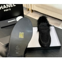 Grade Quality Chanel Suede & Shearling Loafers Black 2025 G46534 1104062