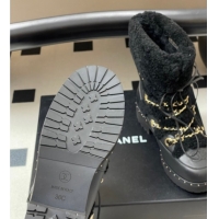 Good Looking Chanel Calfskin Leather and Wool Snow Ankle Boots with Chain Black2 2025 CH110403 1104064