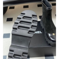 Top Grade Chanel Suede and Shiny Calfskin Platform Ankle Boots Black 2025 CH110404 1104067