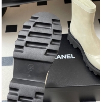 Top Design Chanel Suede and Shiny Calfskin Platform Ankle Boots White 2025 CH110404 1104068