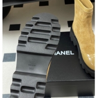Good Looking Chanel Suede and Shiny Calfskin Platform Ankle Boots Beige Yellow 2025 CH110404 1104069