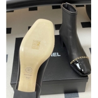 Best Product Chanel Stretch Lambskin and Patent Leather Heel Ankle Boots 5cm with Chain Black 2025 CH110405 1104072