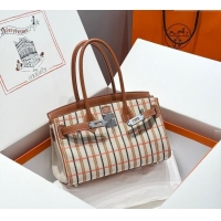 Promotional Hermes Mini Shoulder Birkin Bag 29cm in Canvas and Calfskin Leather H29 Mocha Brown 2025 (Half Handmade)