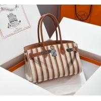 Discount Hermes Mini Shoulder Birkin Bag 29cm in Canvas and Calfskin Leather H29 Mocha Brown 2025 (Half Handmade)