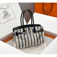 Top Design Hermes Mini Shoulder Birkin Bag 29cm in Canvas and Calfskin Leather H29 Black/Silver 2025 (Half Handmade)