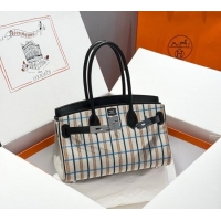 Famous Brand Hermes Mini Shoulder Birkin Bag 29cm in Canvas and Calfskin Leather H29 Black/Silver 2025 (Half Handmade)