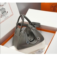 Super Quality Grade Design Hermes Lindy Bag 26cm in Clemence Leather 2637 Cloud Grey 2025 (Half Handmade)