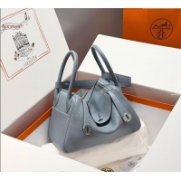 Affordable Price Hermes Lindy Bag 26cm in Clemence Leather 2637 Linen Blue/Silver 2025 (Half Handmade)