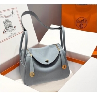 Best Price Hermes Lindy Bag 26cm in Clemence Leather 2637 Linen Blue/Gold 2025 (Half Handmade)