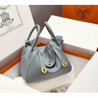 Best Price Hermes Lindy Bag 26cm in Clemence Leather 2637 Linen Blue/Gold 2025 (Half Handmade)