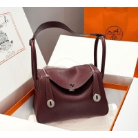 Top Quality Hermes Lindy Bag 26cm in Clemence Leather 2637 Saddle Red/Silver 2025 (Half Handmade)