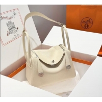 Buy Cheap Hermes Lindy Bag 26cm in Clemence Leather 2637 Cream White/Silver 2025 (Half Handmade)