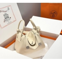 Buy Cheap Hermes Lindy Bag 26cm in Clemence Leather 2637 Cream White/Silver 2025 (Half Handmade)