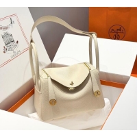 Super Quality Hermes Lindy Bag 26cm in Clemence Leather 2637 Cream White/Gold 2025 (Half Handmade)