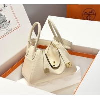 Super Quality Hermes Lindy Bag 26cm in Clemence Leather 2637 Cream White/Gold 2025 (Half Handmade)