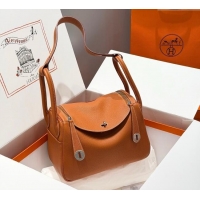 Top Grade Hermes Lindy Bag 26cm in Clemence Leather 2637 Brown/Silver 2025 (Half Handmade)