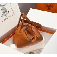 Top Grade Hermes Lindy Bag 26cm in Clemence Leather 2637 Brown/Silver 2025 (Half Handmade)