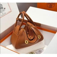 New Design Hermes Lindy Bag 26cm in Clemence Leather 2637 Brown/Gold 2025 (Half Handmade)