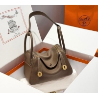 Luxury Cheap Hermes Lindy Bag 26cm in Clemence Leather 2637 Elephant Grey/Gold 2025 (Half Handmade)