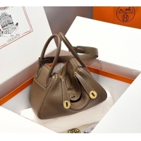 Luxury Cheap Hermes Lindy Bag 26cm in Clemence Leather 2637 Elephant Grey/Gold 2025 (Half Handmade)