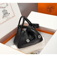 Top Quality Hermes Lindy Bag 26cm in Clemence Leather 2637 Black/Silver 2025 (Half Handmade)