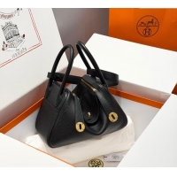 Best Discount Hermes Lindy Bag 26cm in Clemence Leather 2637 Black/Gold 2025 (Half Handmade)