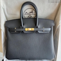 Grade Cheap Hermes Birkin 25cm Bag in Togo Calfskin Leather HE25 Black/Gold 2025 (Full Handmade)