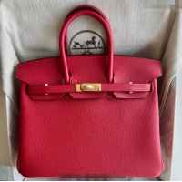 Good Quality Hermes Birkin 25cm Bag in Togo Calfskin Leather HE25 Chinese Red 2025 (Full Handmade)