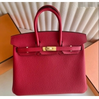 Good Quality Hermes Birkin 25cm Bag in Togo Calfskin Leather HE25 Chinese Red 2025 (Full Handmade)