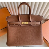Best Grade Hermes Birkin 25cm Bag in Togo Calfskin Leather HE25 Brown/Gold 2025 (Full Handmade)