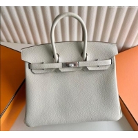 Top Quality Hermes Birkin 25cm Bag in Togo Calfskin Leather HE25 Cream White/Silver 2025 (Full Handmade)