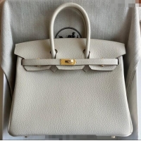 Market Sells Hermes Birkin 25cm Bag in Togo Calfskin Leather HE25 Cream White/Gold 2025 (Full Handmade)