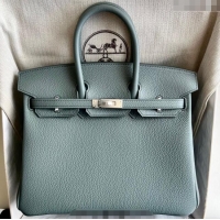 Good Taste Hermes Birkin 25cm Bag in Togo Calfskin Leather HE25 Almond Green 2025 (Full Handmade)