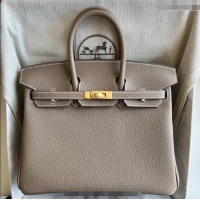 Top Quality Hermes Birkin 25cm Bag in Togo Calfskin Leather HE25 Elephant Grey/Gold 2025 (Full Handmade)