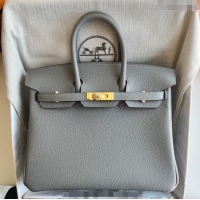 Most Popular Hermes Birkin 25cm Bag in Togo Calfskin Leather HE25 Cloud Grey 2025 (Full Handmade)