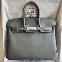 Luxury Discount Hermes Birkin 25cm Bag in Togo Calfskin Leather HE25 Dusty Green 2025 (Full Handmade)