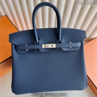 Famous Brand Hermes Birkin 25cm Bag in Togo Calfskin Leather HE25 Stone Blue 2025 (Full Handmade)