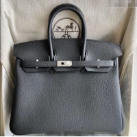 New Discount Hermes Birkin 25cm Bag in Togo Calfskin Leather HE25 Black/Silver 2025 (Full Handmade)