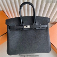New Discount Hermes Birkin 25cm Bag in Togo Calfskin Leather HE25 Black/Silver 2025 (Full Handmade)